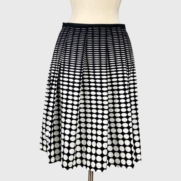Calvin Klein Womens Black White Polka Dot Pleated Skirt Pockets Cotton size 6 - Picture 1 of 8